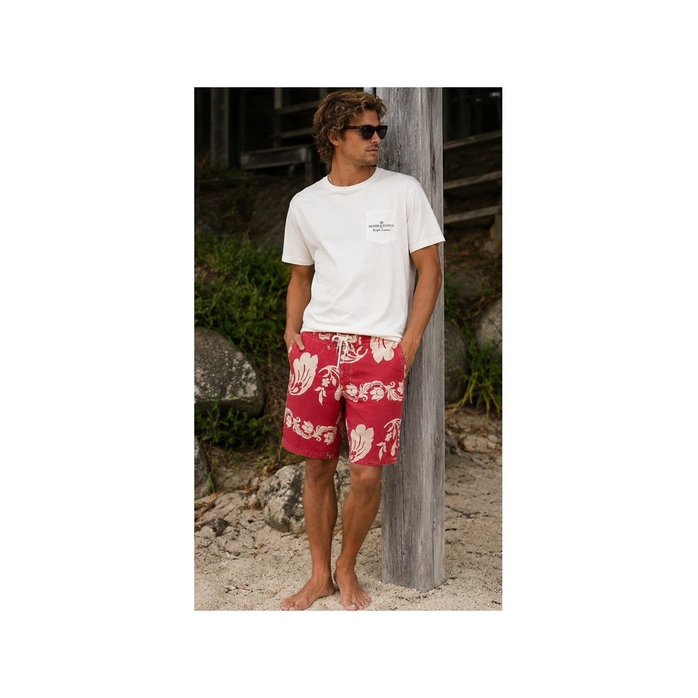 Denim & Supply Ralph Lauren Hawaiian Casual Shorts Red Floral Men 40 Cotton 11"